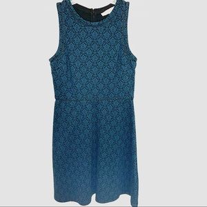 Loft Jacquard Teal and Black Flare Dress